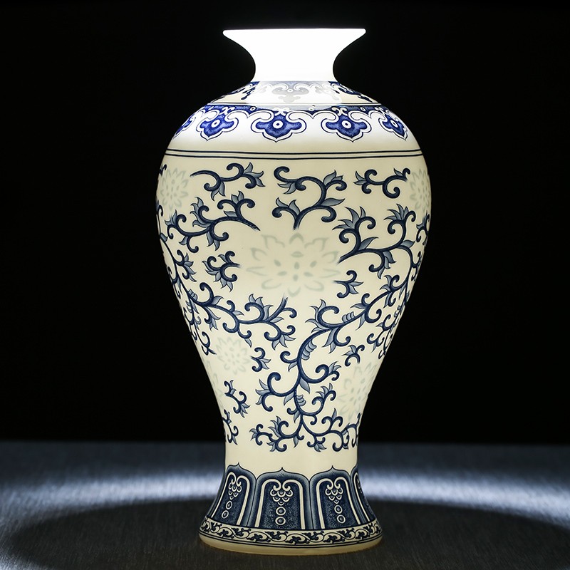 景德镇陶瓷器青花玲珑骨瓷薄胎小花瓶插花现代中式客厅装饰品摆件