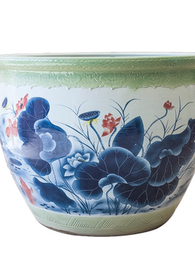 景德镇手绘荷花缸庭院落地大摆件