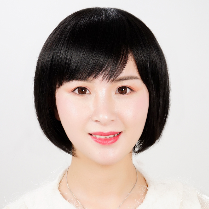 假发真发全真人发假发套女真人发丝减龄波波头黑色短发光头全头套