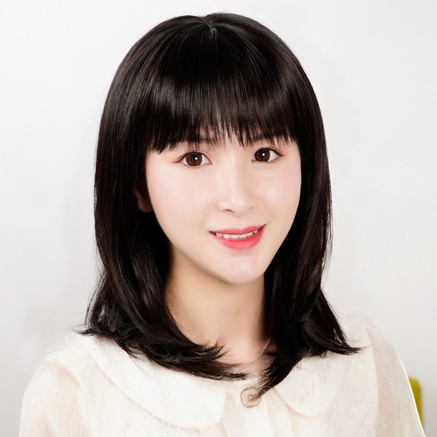 假发女长发自然全头黑色直发中长发全头套可扎50岁妈妈光头真人发