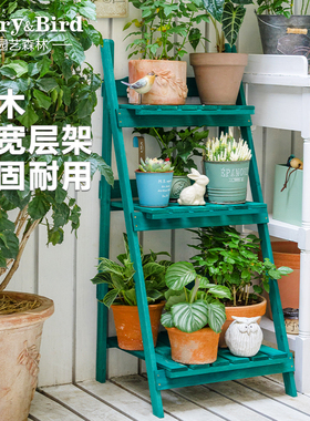 Berry&Bird园艺复古花架子户外防腐木阳台靠墙室内实木多层置物架