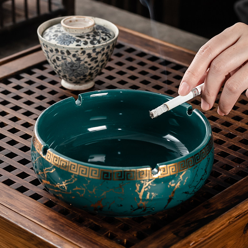 大号烟灰缸创意个性陶瓷烟缸复古中式家用客厅轻奢办公室潮流烟缸_虎窝淘