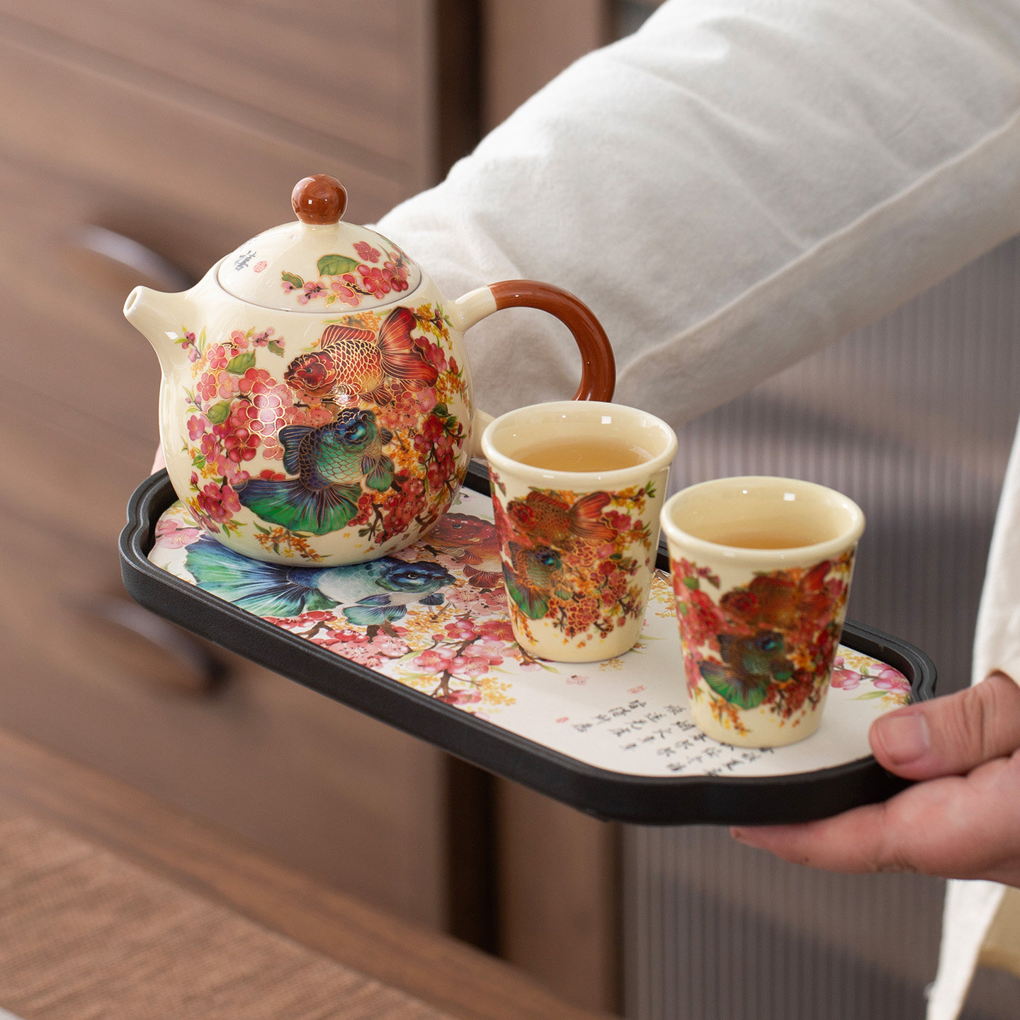 变色锦鲤功夫茶具套装龙蛋壶功夫茶具套装家用复古经典轻奢陶瓷