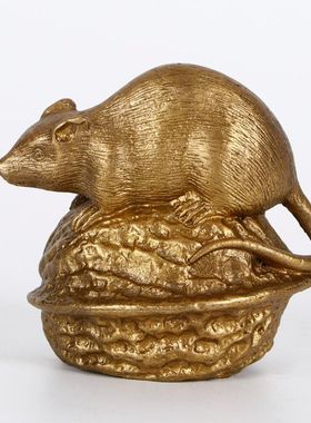 黄铜旺财可爱风家居客厅老鼠摆件