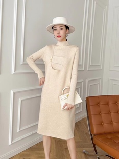 針織連衣裙兩件套女秋冬新款 正品 小個子半高領(lǐng)打底內(nèi)搭背帶毛衣裙