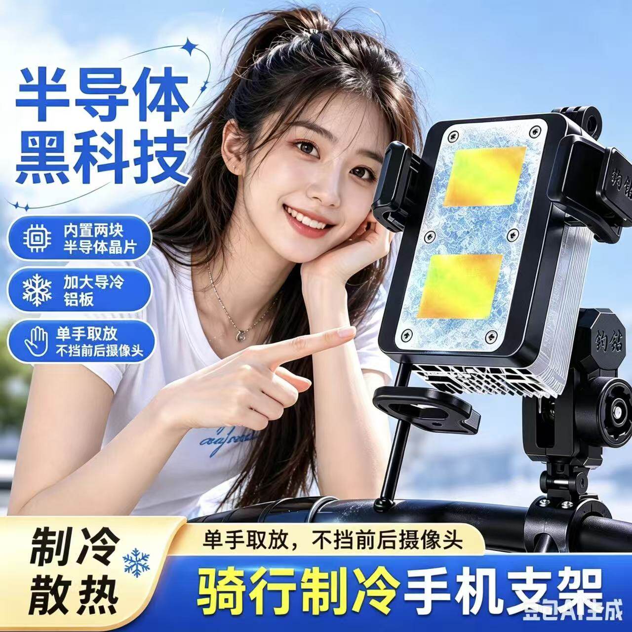 外卖骑手半导体制冷散热手机支架Q3无线充三合一导航支架降温神器