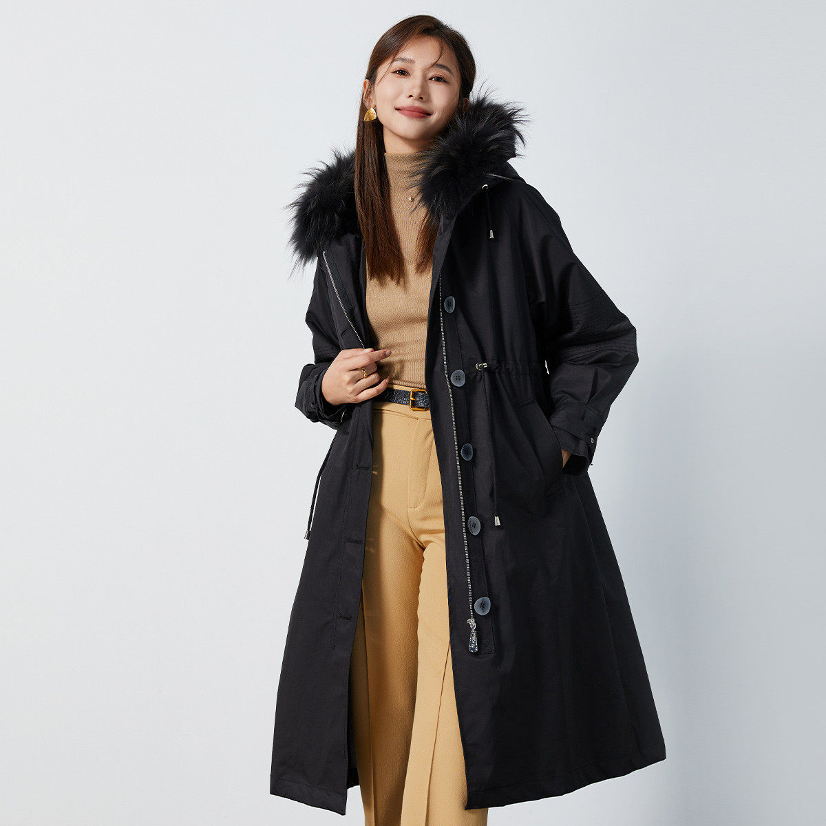 【柳哥严选】貉子毛领可拆卸兔毛内胆皮草外套女式派克服ZHWK3448