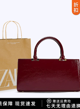 ZAR 2025秋冬新品女包绛红色质感迷你单肩斜挎手提包潮链条小方包