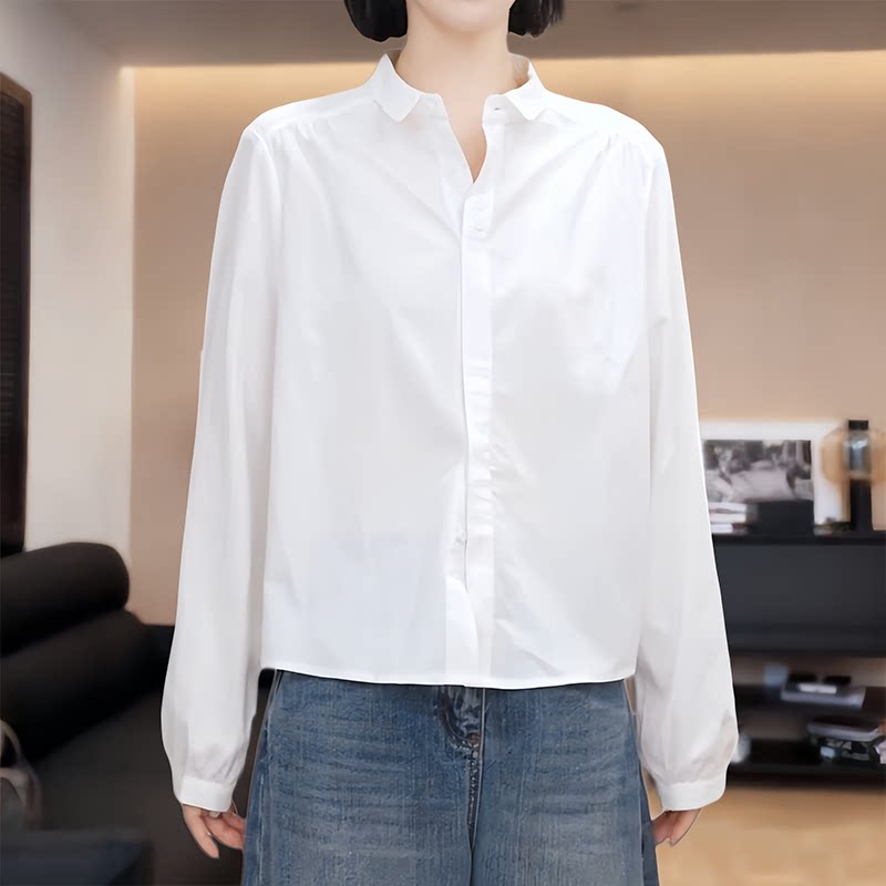 声雨竹复古简约翻领长袖衬衫女胖妹妹宽松百搭显瘦衬衣时尚减龄通