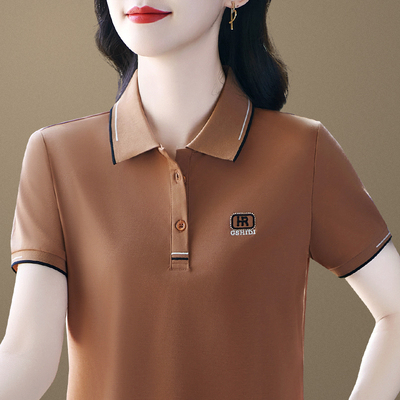 声雨竹短袖t恤女夏2026新款爆款休闲时尚洋气质V领上衣薄款显瘦妈