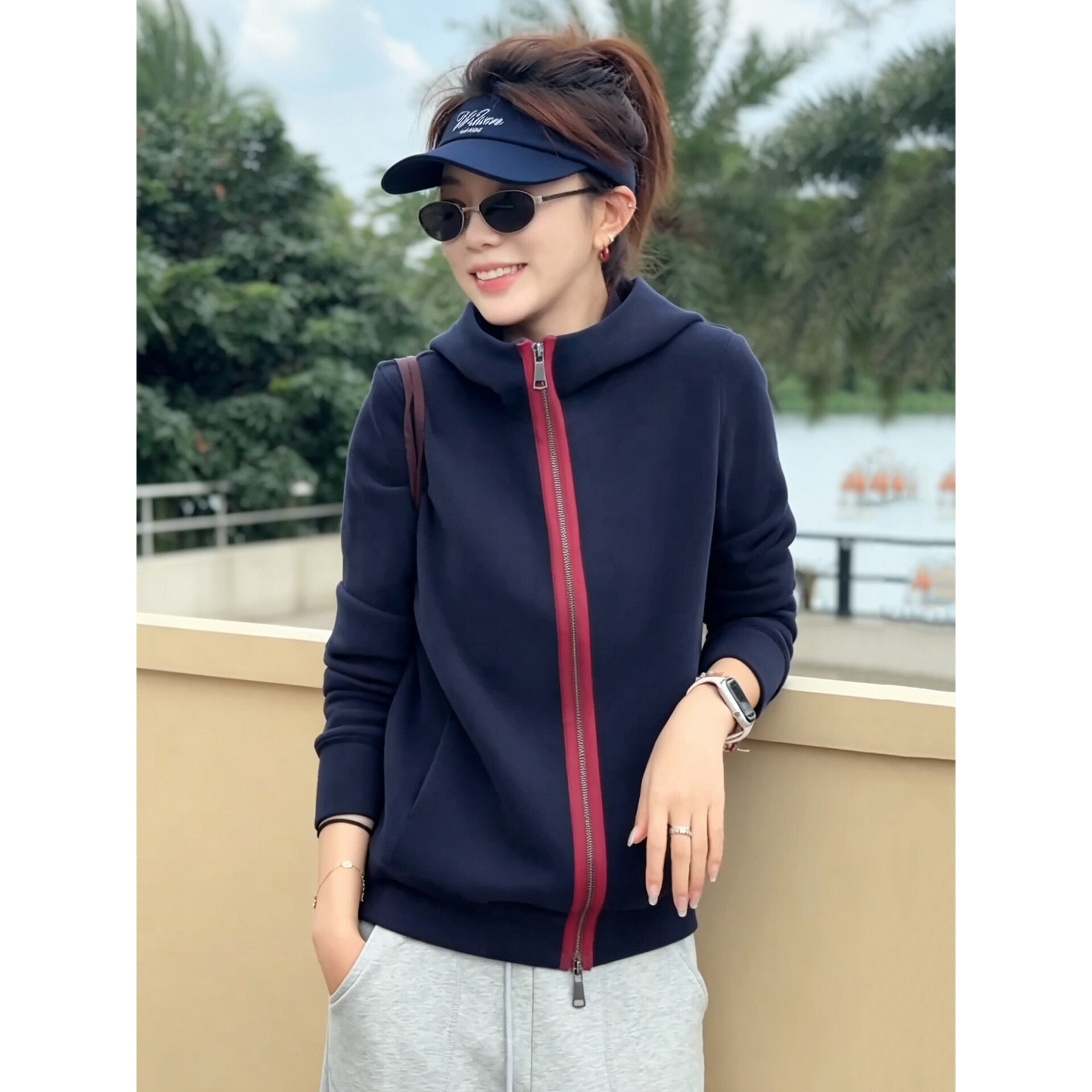 声雨竹休闲时尚棒球服外套女2026秋冬新款韩版连帽卫衣开衫宽松显