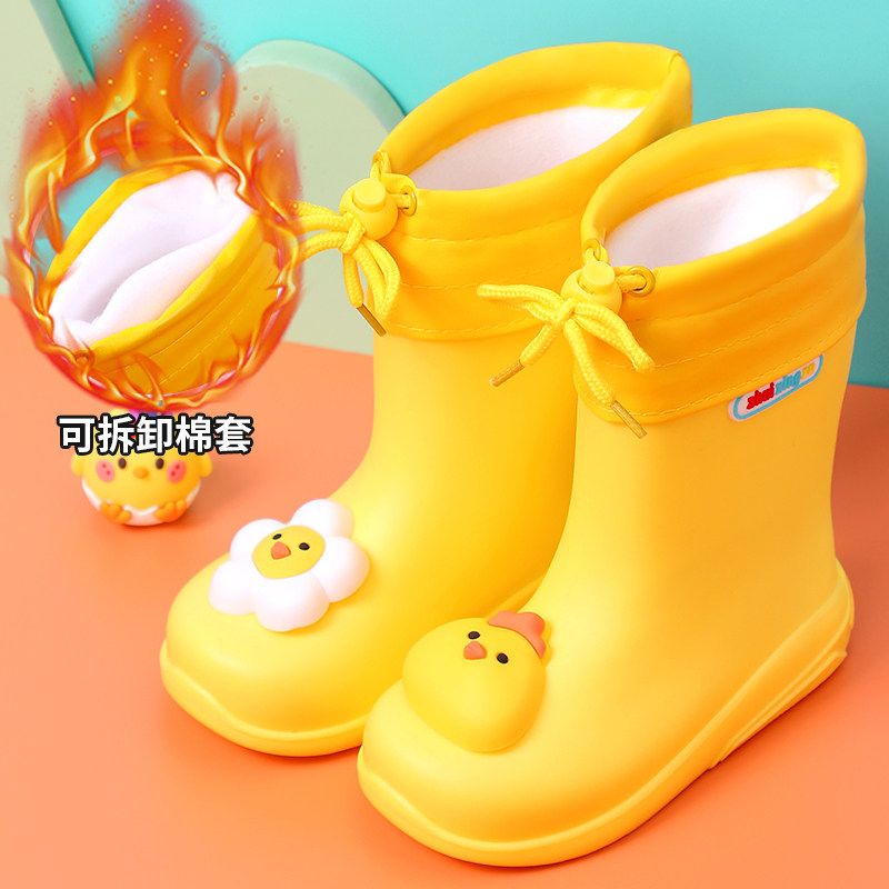 卡通雨靴防寒儿童防滑雨鞋女童男童加绒保暖防水胶鞋宝宝中筒雨靴