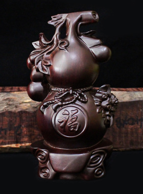 黑檀木多子葫芦木雕摆件福禄家居客厅办公红木摆件木质工艺品