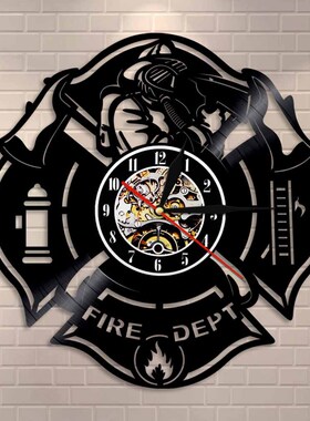 唱片挂钟Vinyl Wall Clock创意复古怀旧Firemen 消防员 黑胶时钟