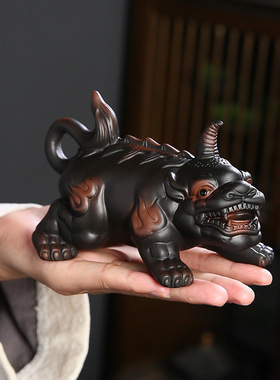 招财大号紫陶貔貅茶宠可养家居摆件茶玩茶桌茶台装饰茶具配件