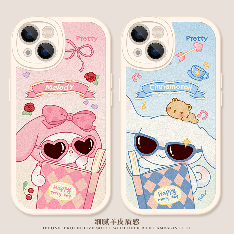 美乐蒂情侣适用iPhone15promax手机壳苹果14卡通13可爱12玉桂狗11女xsmax日系xr新款mini小羊皮7/8plus软壳6s