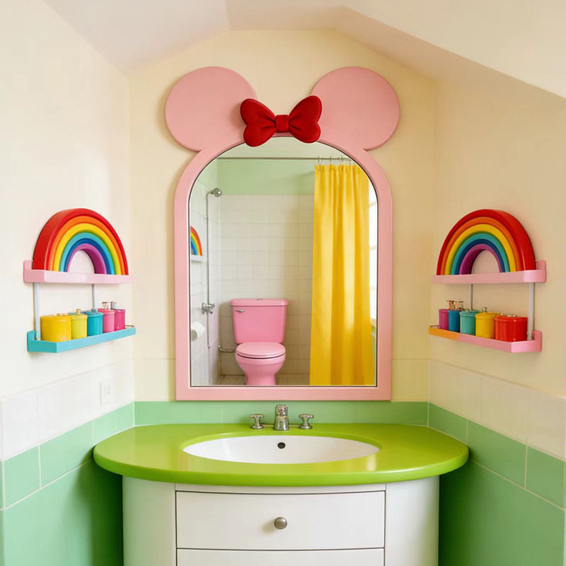 网红粉色蝴蝶结设计化妆镜卫生间智能浴室镜洗漱壁挂镜创意装饰镜