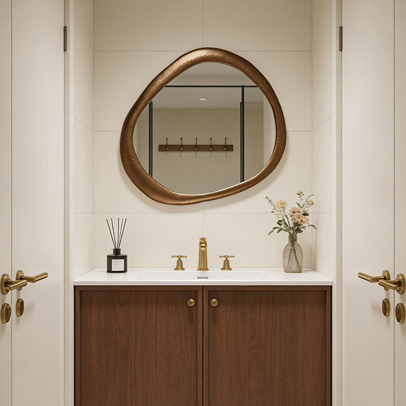 法式led灯浴室镜家用轻奢高清化妆镜欧式不规则客厅壁炉镜装饰镜