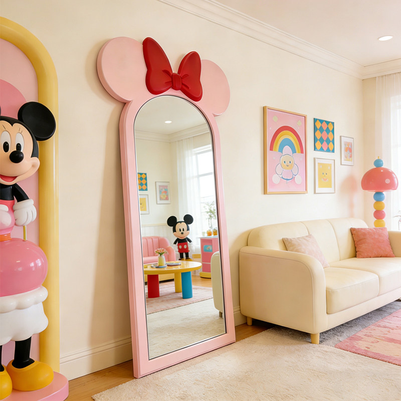 可爱卡通蝴蝶结设计全身镜女生卧室衣帽间穿衣镜服装店壁挂试衣镜