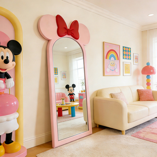 可爱卡通蝴蝶结设计全身镜女生卧室衣帽间穿衣镜服装店壁挂试衣镜