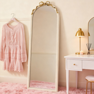 法式 让高级设计师试衣镜卧室穿衣镜子 高颜值蝴蝶结落地全身镜服装