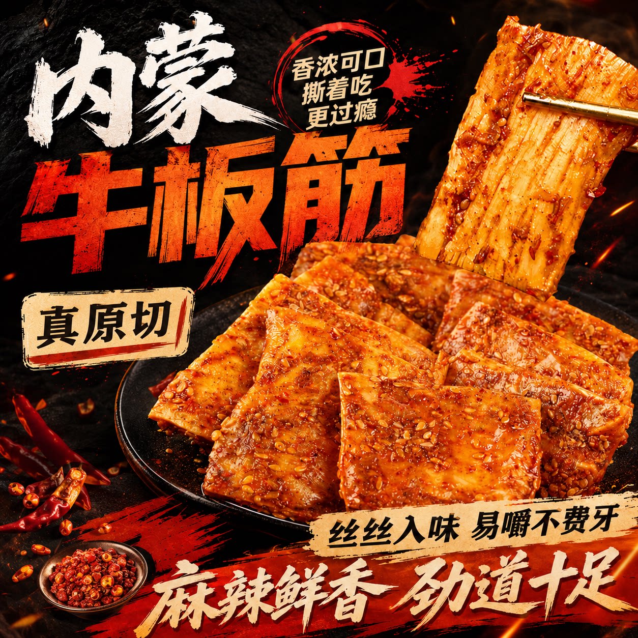 内蒙古原切牛板筋特产牛肉耐嚼休闲牛肉零食网红小吃即食解馋夜宵
