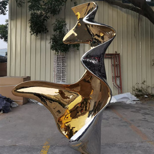 饰 客厅酒店会所装 现代轻奢双色扭纹不锈钢雕塑 镜面抽象艺术摆件