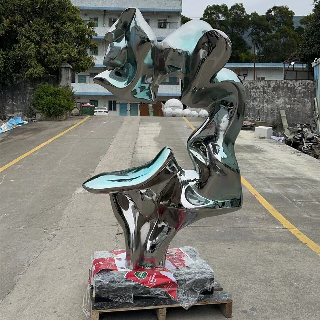 接来图定制现代轻奢不锈钢抽象雕塑镜面落地艺术高端会所空间装饰
