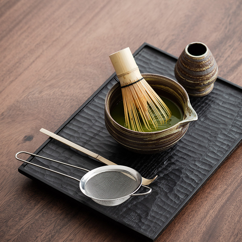 抹茶茶筅粗陶碗带嘴打工具刷日本点茶碗杯搅拌器器具套装