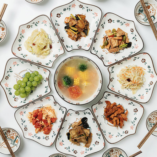 年夜饭陶瓷家庭团圆碗碟拼盘组合团年饭餐具火锅过年菜盘家用套装