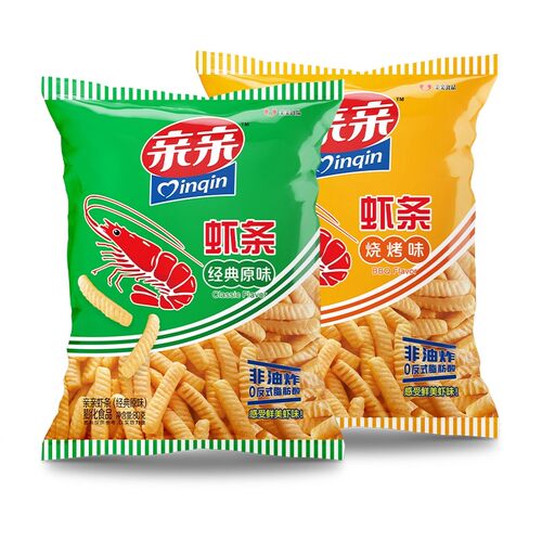 亲亲原味/烧烤味虾条80g 非油炸 0反式脂肪酸膨化零食 休闲零食