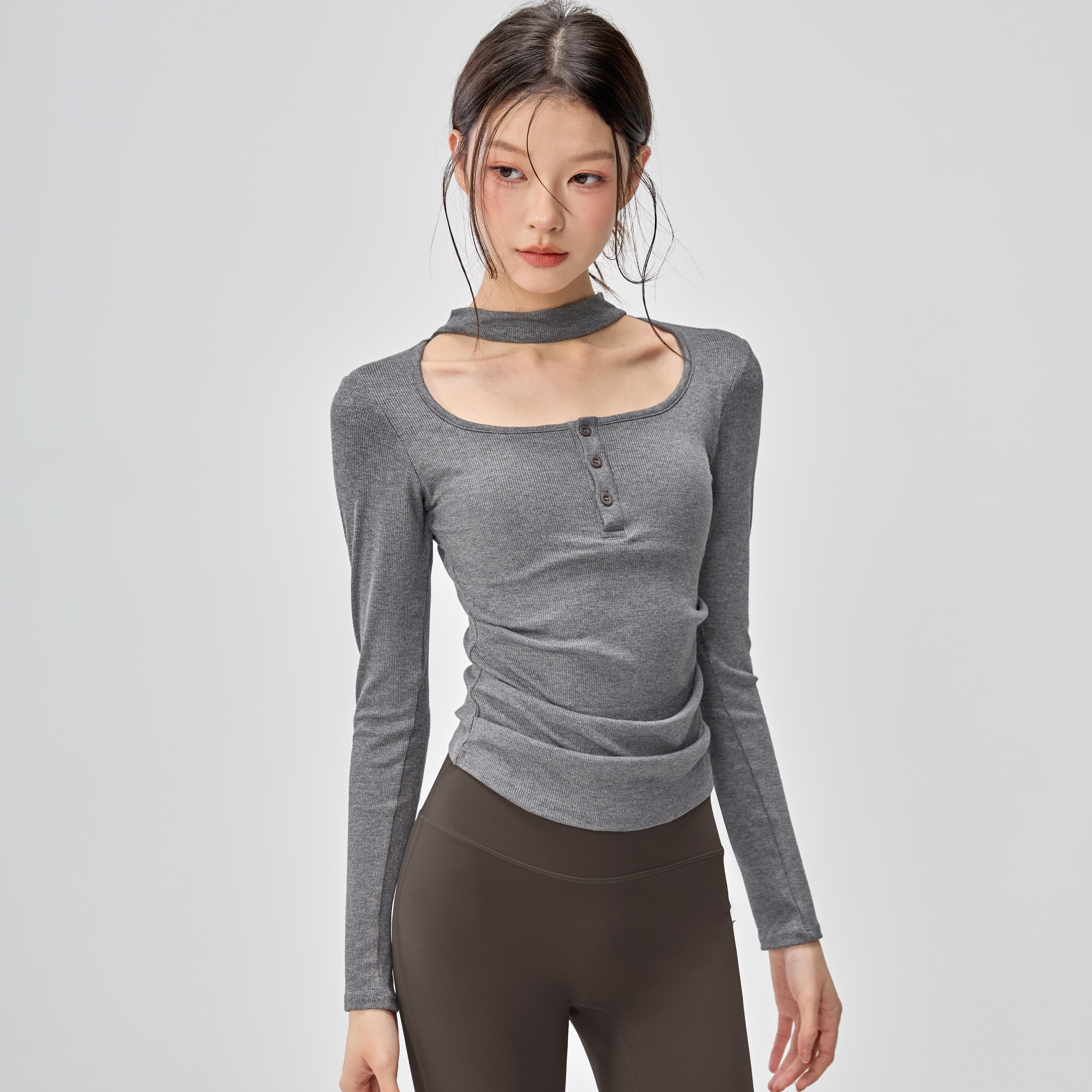 带胸垫瑜伽服普拉提训练修身显瘦长袖2025新款高级感健身运动上衣