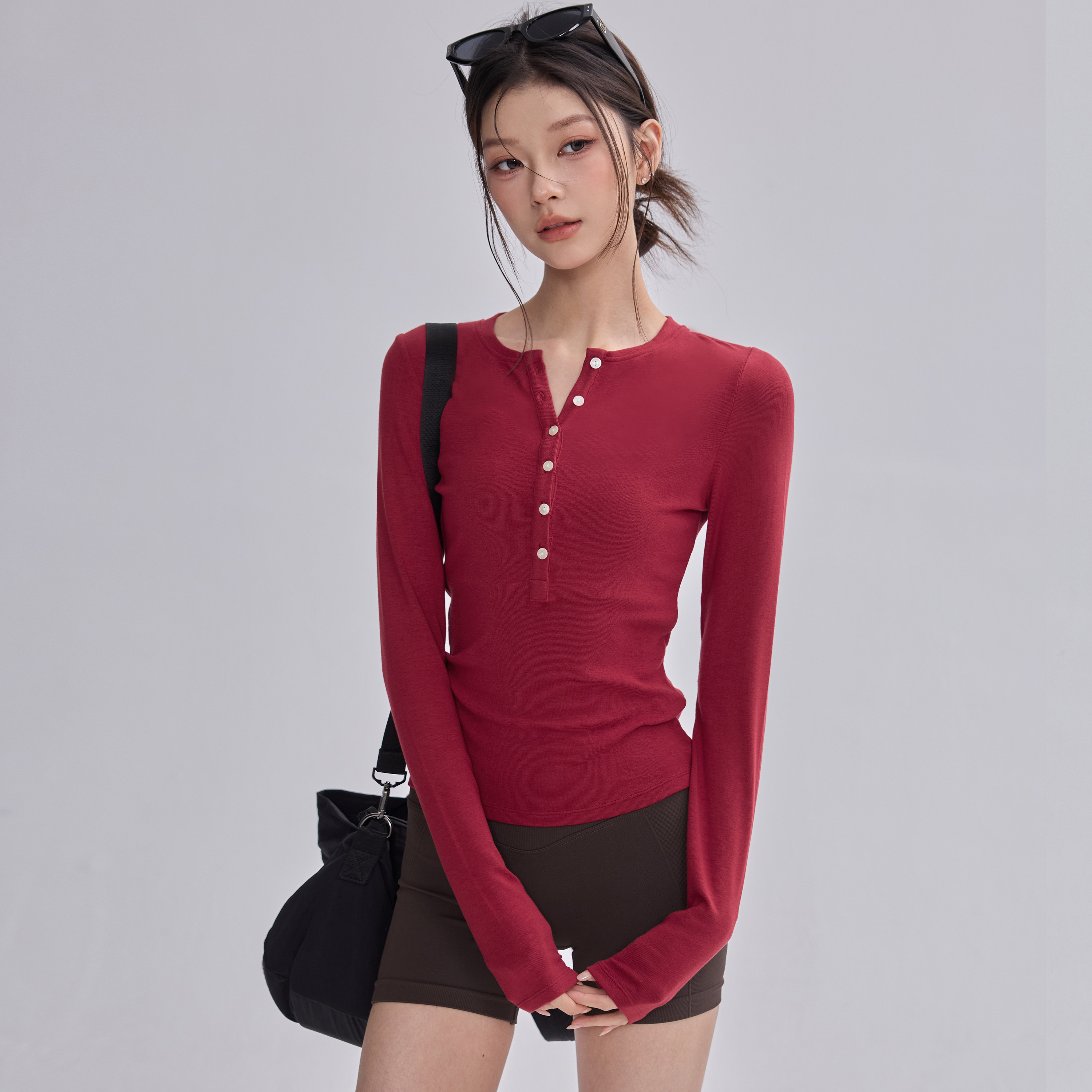 瑜伽服上衣女红色运动健身长袖2025普拉提训练秋冬跑步绝美打底衫,运动服/休闲服装,健身衣,淘宝优惠券,粉丝福利购,淘宝优惠卷