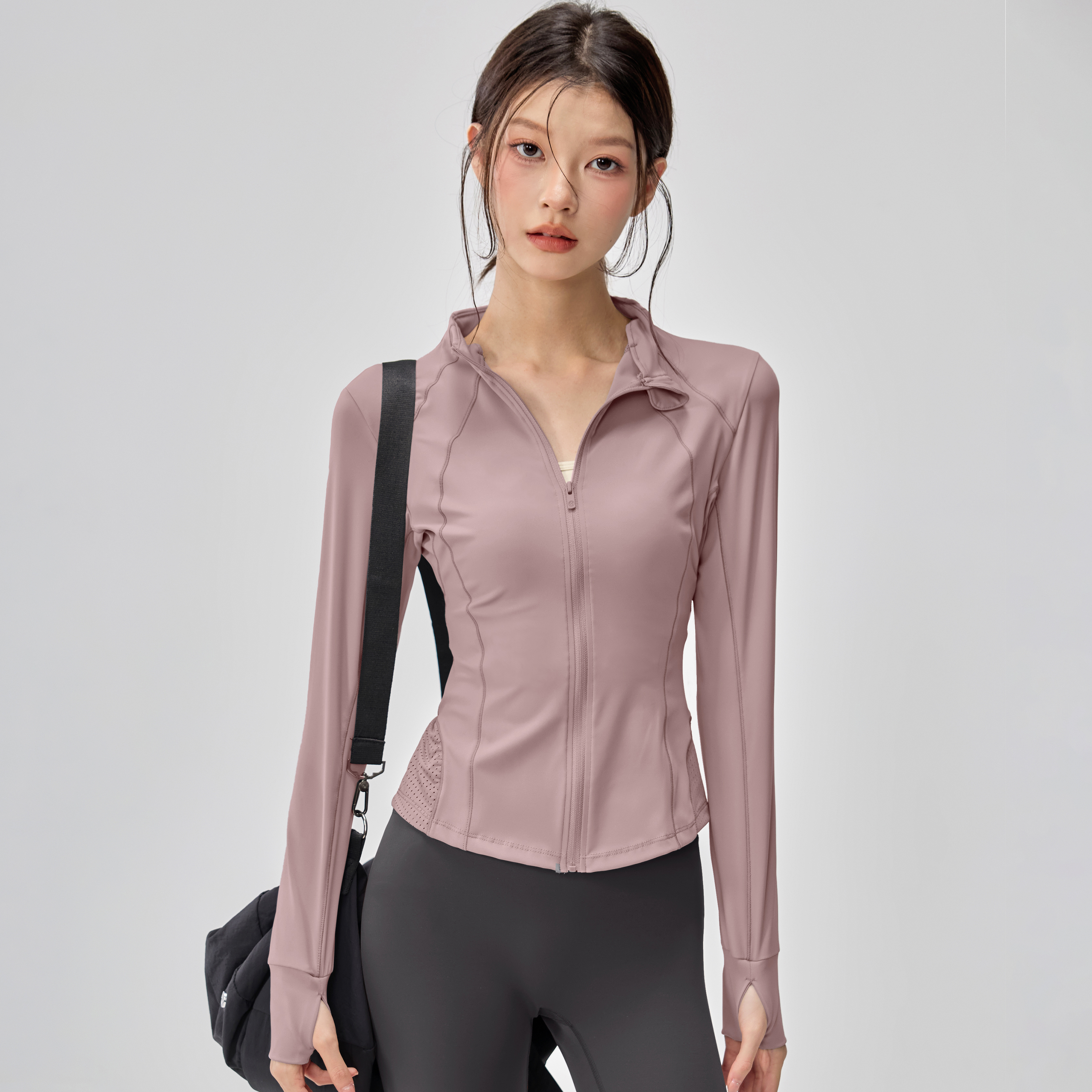 立领瑜伽服外套女修身显瘦拉链运动上衣秋冬普拉提健身长袖夹克新