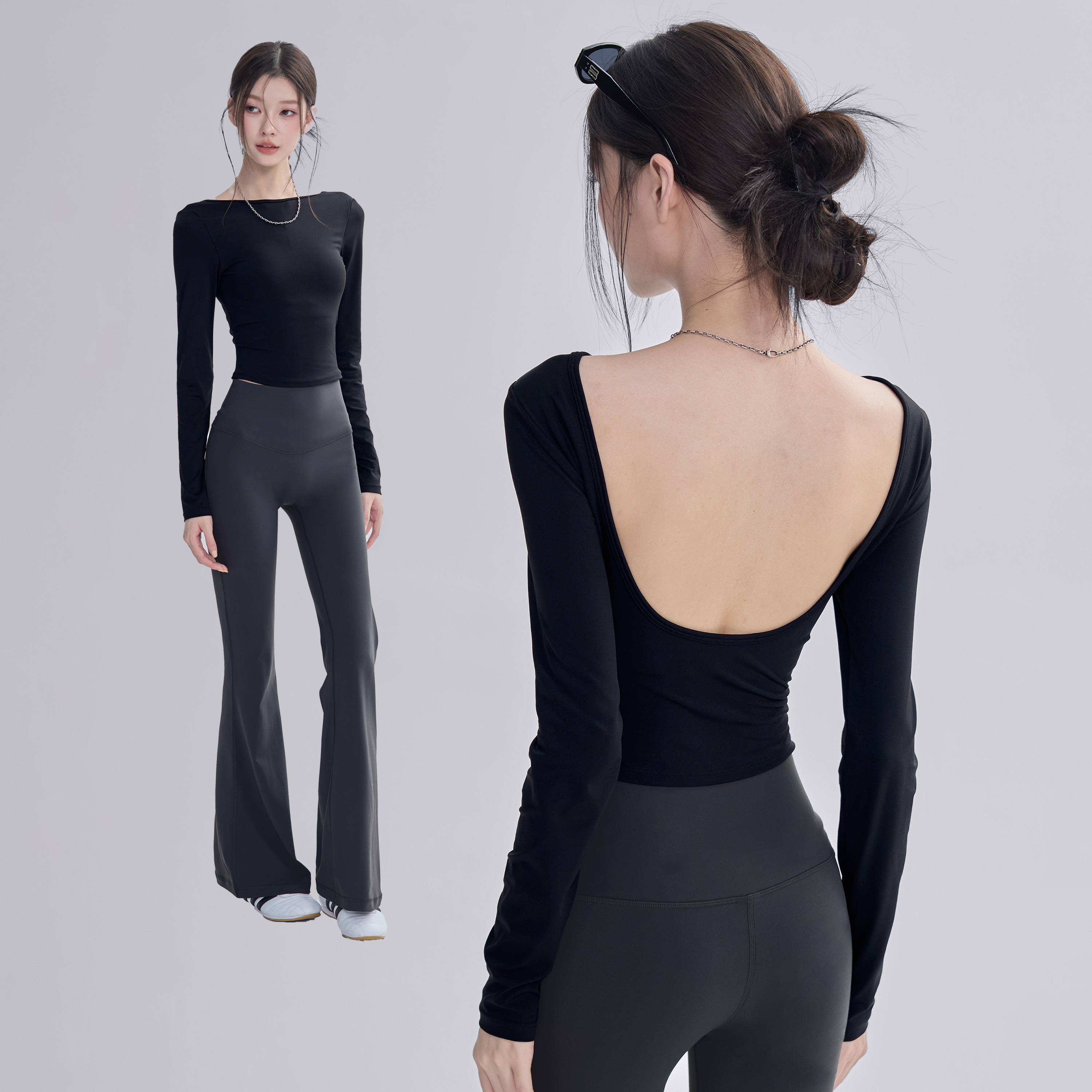 美背瑜伽服女2025新款带胸垫外穿健身长袖上衣普拉提训练运动T恤