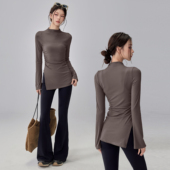 运动上衣秋冬 修身 半高领瑜伽服长袖 女遮臀显瘦健身普拉提训练套装