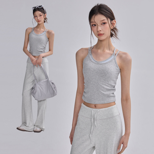 假两件运动背心女带胸垫工字美背瑜伽内衣普拉提训练撞色健身吊带
