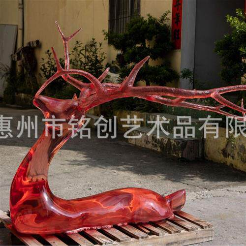 透明树脂鹿摆件酒店会所大堂落地雕塑园林广场麋鹿装饰品手工室内