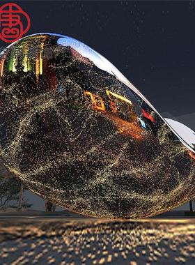 不锈钢船雕塑定制镜面水波纹小船大型金属林园枫叶艺术水景摆件