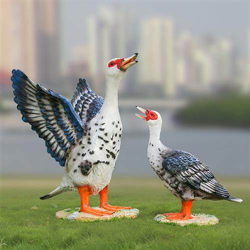 玻璃钢彷真鸭子雕塑户外公园装饰品绿头鸭番鸭白鸭摆件家禽大模型