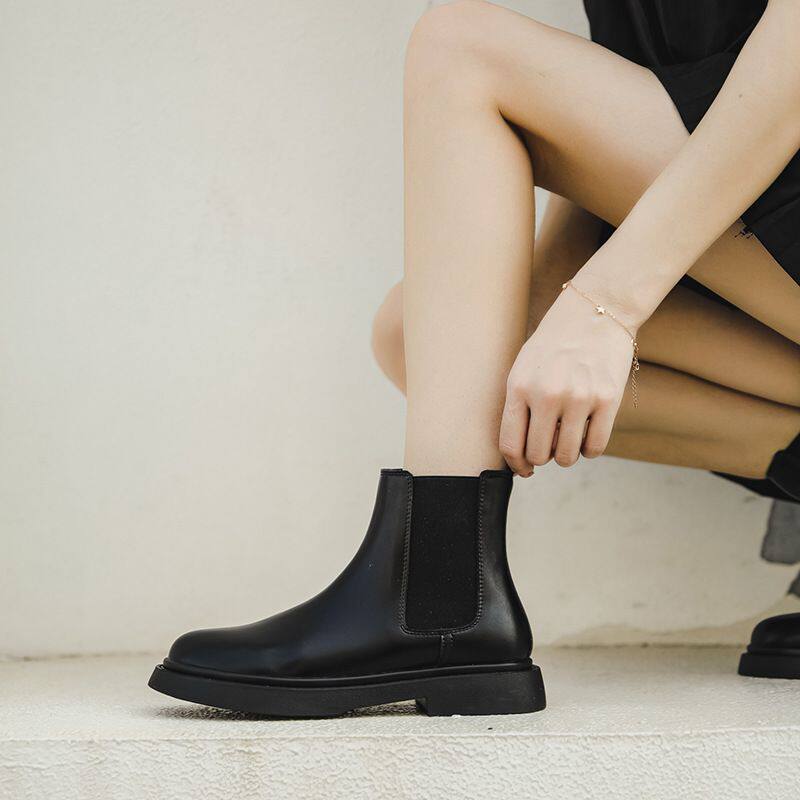 切尔西靴女秋季薄款烟筒靴高帮棉鞋马丁靴女款英伦风低帮短靴