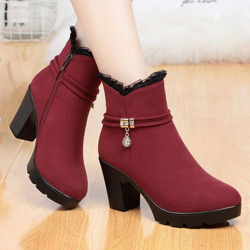 2025时装靴秋冬新款皮靴女粗跟绒面短筒靴加绒保暖妈妈鞋,女鞋,时装靴,淘宝优惠券,粉丝福利购,淘宝优惠卷