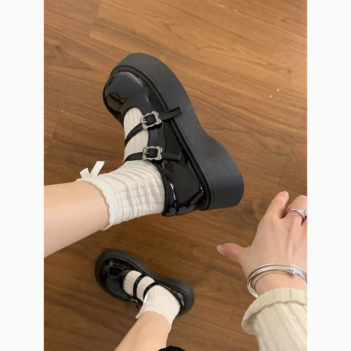 圆头英伦风玛丽珍单鞋女2025年春新款厚底增高松糕鞋复古jk小皮鞋