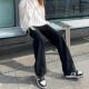 高腰显瘦直筒宽松拖地裤 设计感个性 女秋冬新款 黑色阔腿牛仔裤