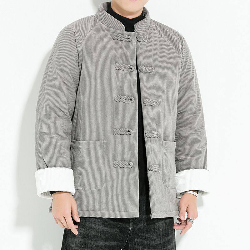 冬季中国风男装灯芯绒加厚棉衣外套男中式复古唐装盘扣棉服棉袄男