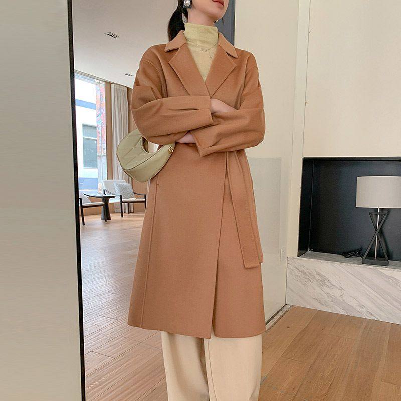 全羊毛中长款驼色大衣女秋冬新款双面呢女士流行气质毛呢外套,女装/女士精品,毛呢外套,淘宝优惠券,粉丝福利购,淘宝优惠卷