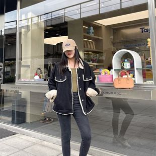 韩版 新款 休闲宽松保暖加厚棉衣棉服 加绒牛仔外套女冬季 实拍实价