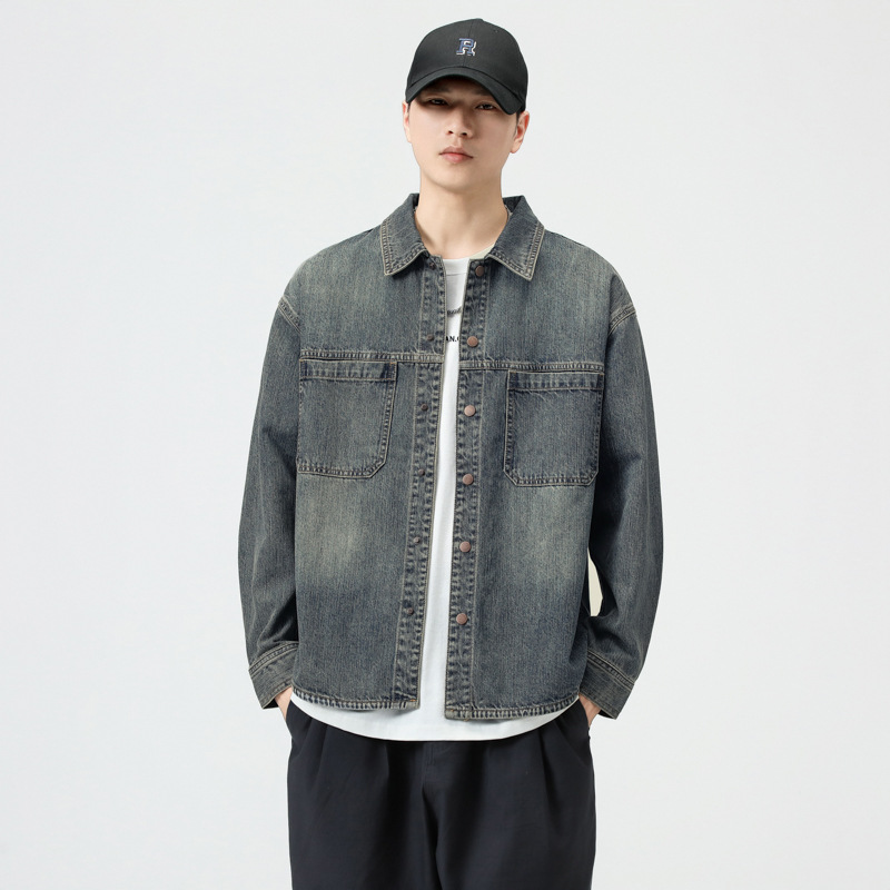 年秋季新款日百搭牛仔衬衫男宽松大码蓝色潮流青年休闲外套潮