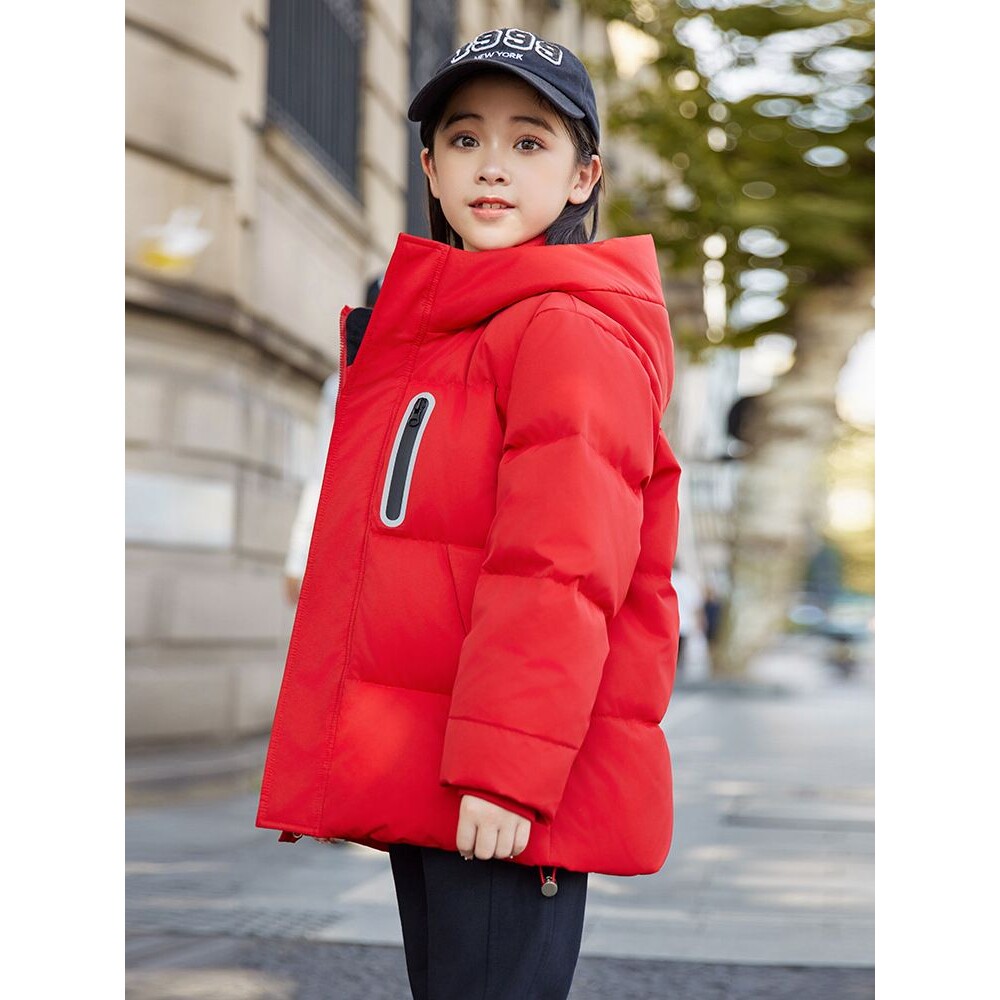 新款儿童羽绒服女童短款加厚保暖外套男孩中大童连帽面包服潮