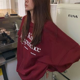 加绒宽松休闲卫衣女秋冬外套古着圆领长袖打底衫上衣韩国女装